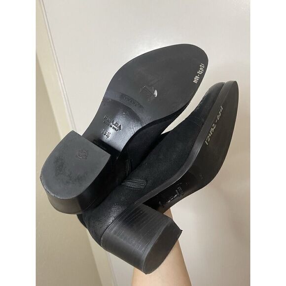 PRADA black suede leather western mid calf heeled boot size 35.5 US 5.5 - Picture 2 of 16